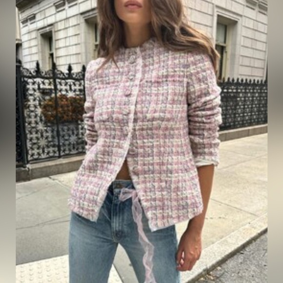 LoveShackFancy FRASER TWEED JACKET IN PINK PARTY NWT - Picture 1 of 11